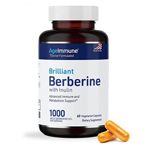 AgeImmune Berberine HCL 1000mg Supplement Complex With Inulin ...