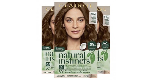8. Clairol Natural Instincts Semi-Permanent Hair Color, 6BZ Light Caramel Brown, Pack of 3 - wide 1
